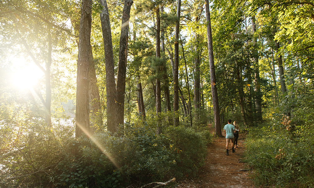 Walking on a path through our Texas acreage for sale